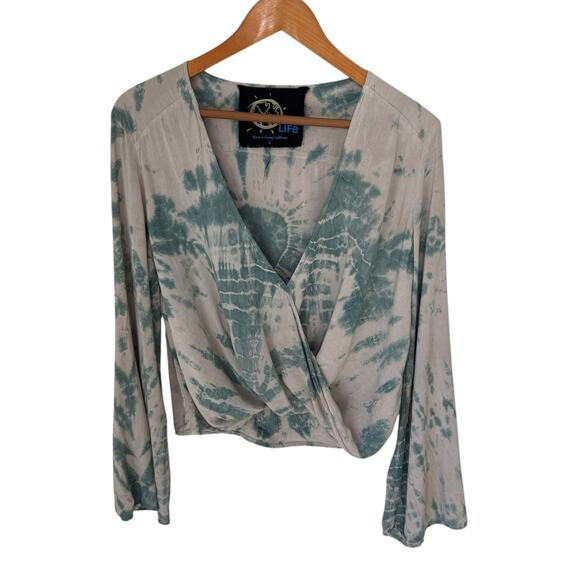 BLUE LIFE Hayley Surplice Plunge Blouse Top Size Small Tie Dye Boho Hippie Retro - Picture 1 of 11